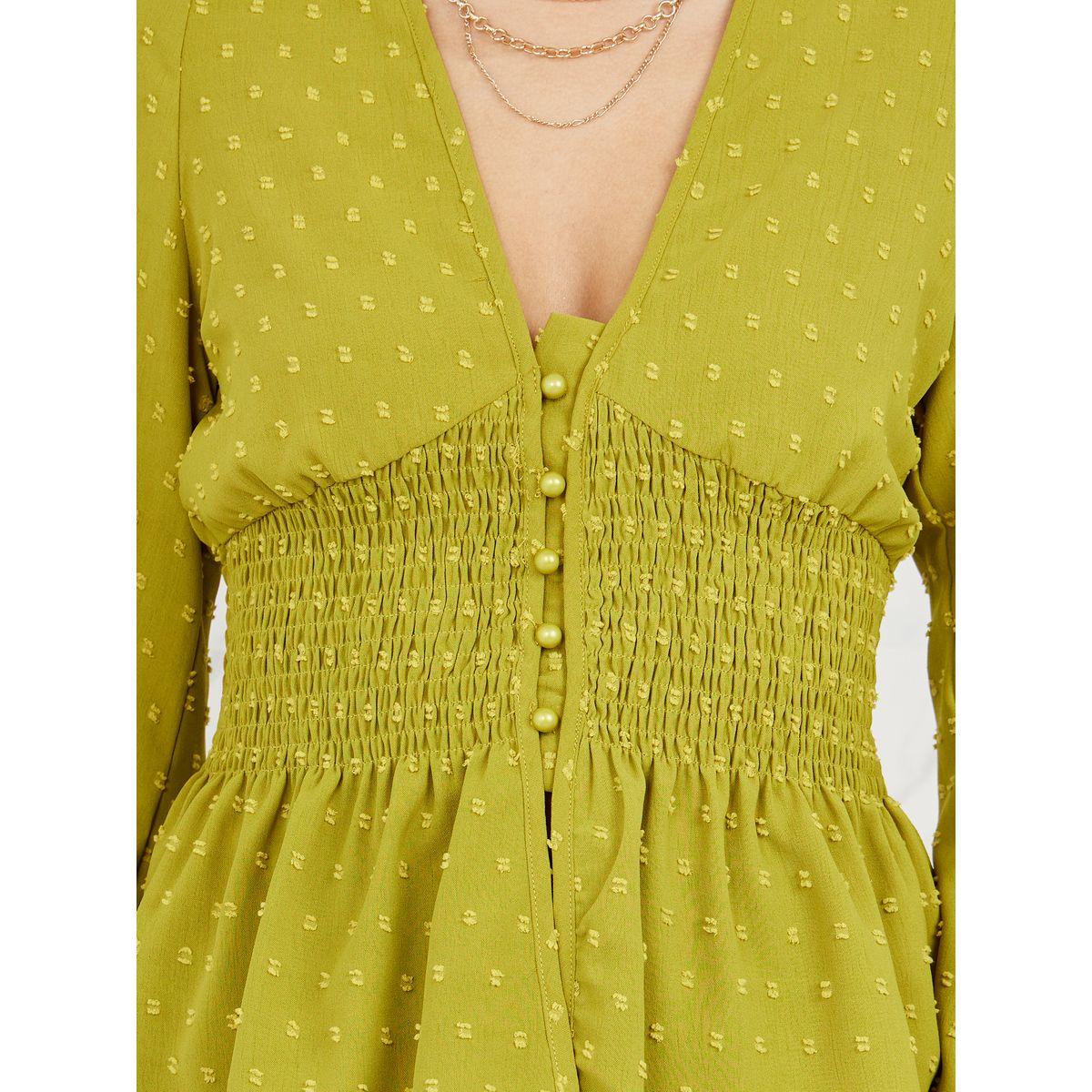 Styli Dobby Smocked Detail Button Closure Blouse-women-clothing-shirtsandblouses-blouses-image-3