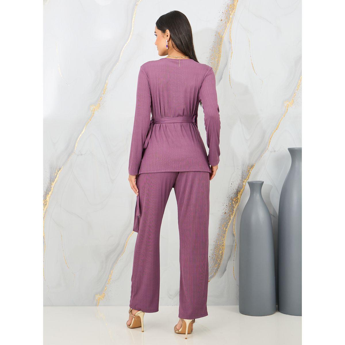 Styli Textured Wrap Top and Straight Leg Pant Set-women-clothing-coordsets-image-4