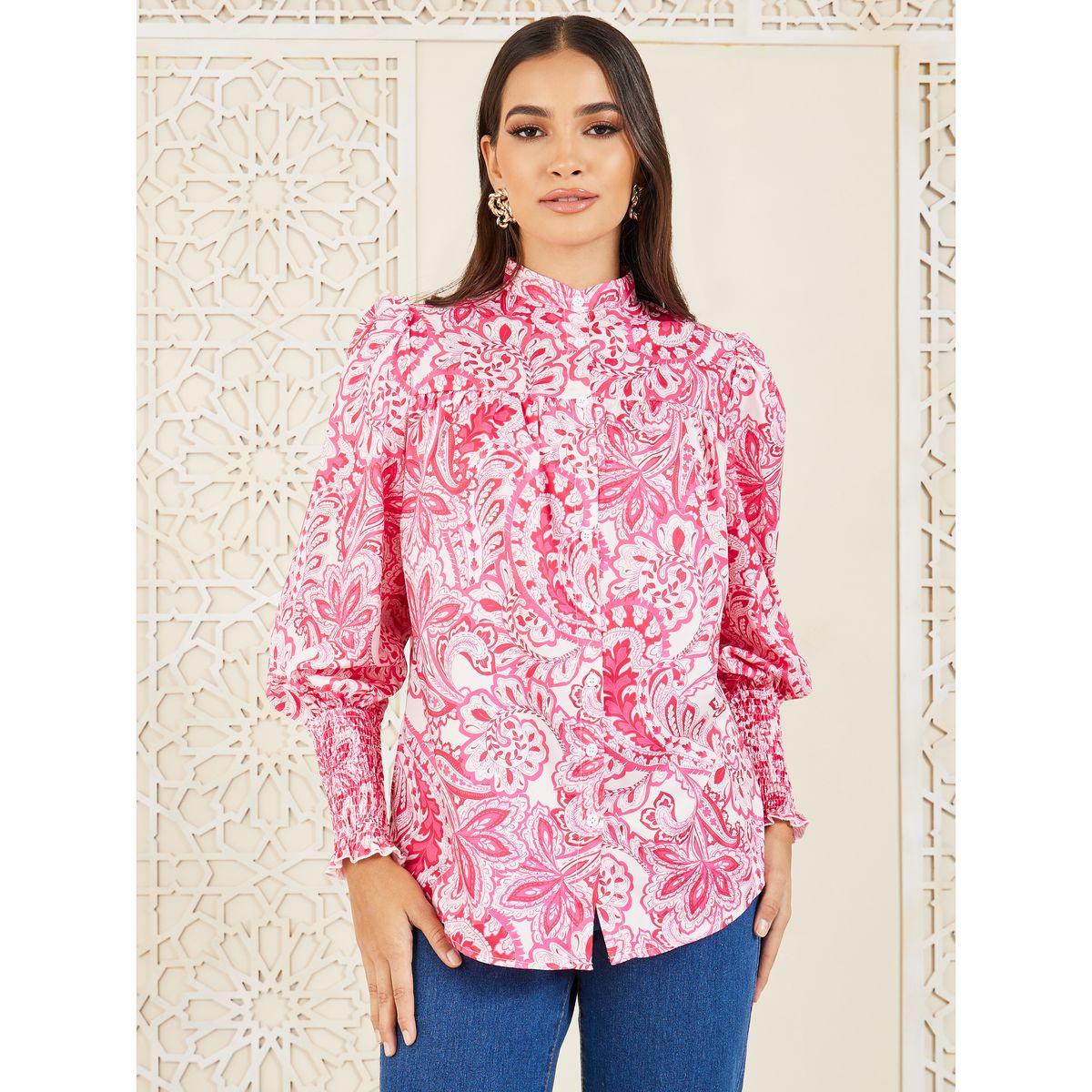 Styli Paisley Print Mandarin Collar Balloon Sleeve Shirt-women-clothing-shirtsandblouses-shirts-image-1