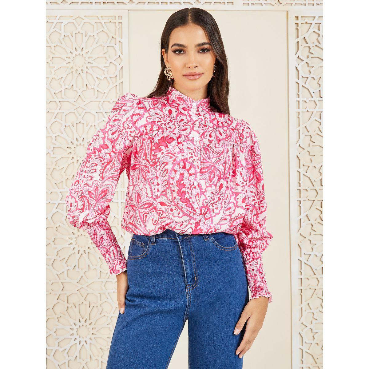 Styli Paisley Print Mandarin Collar Balloon Sleeve Shirt-women-clothing-shirtsandblouses-shirts-image-2