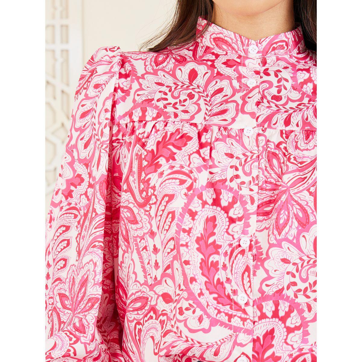 Styli Paisley Print Mandarin Collar Balloon Sleeve Shirt-women-clothing-shirtsandblouses-shirts-image-4