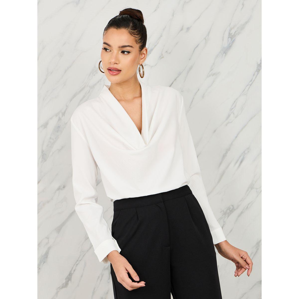 بلوزة محبوكة باكمام طويلة وياقة منسدلة-women-clothing-shirtsandblouses-blouses-image-1