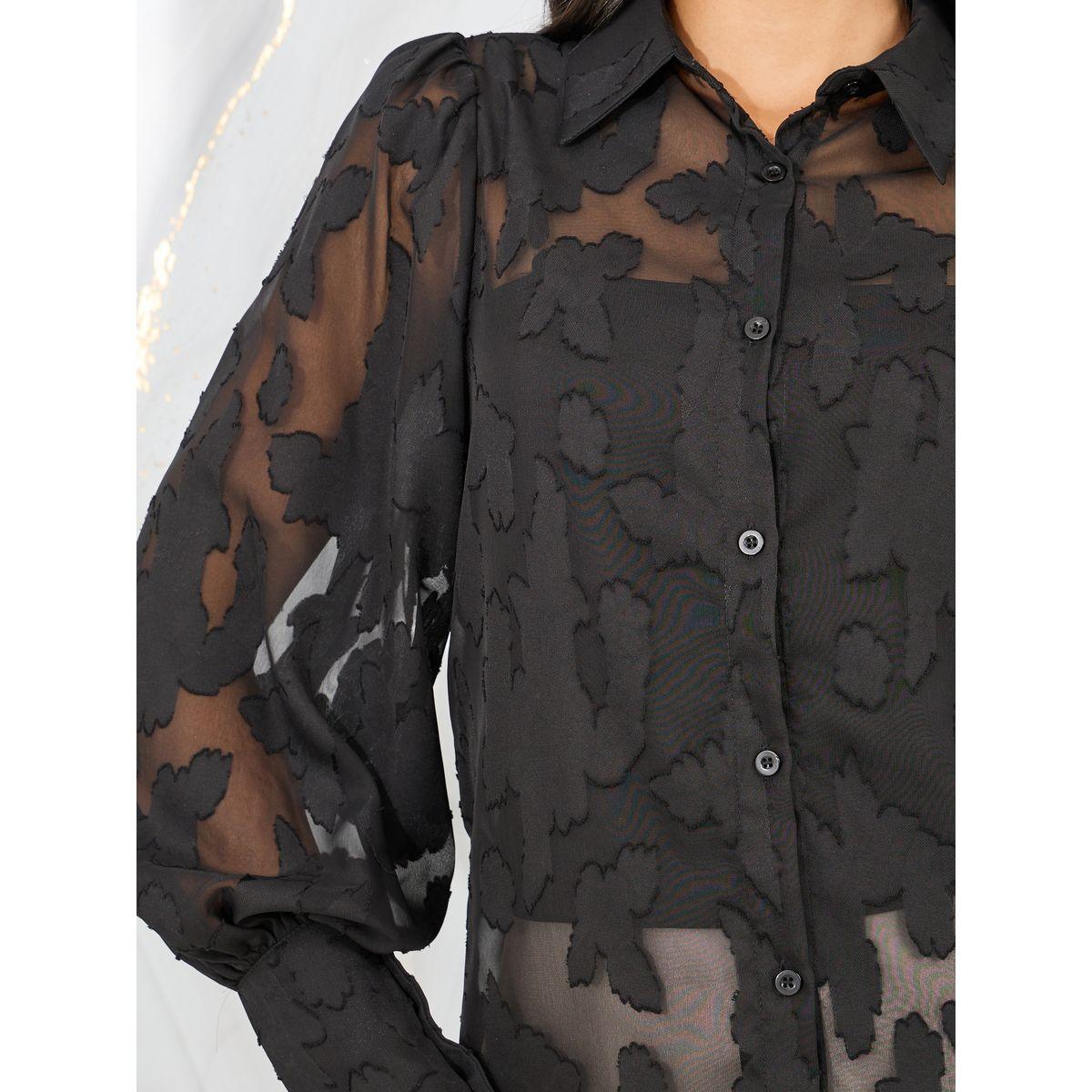 Styli Sheer Burnout Texture Bishop Sleeves Shirt-women-clothing-shirtsandblouses-shirts-image-4