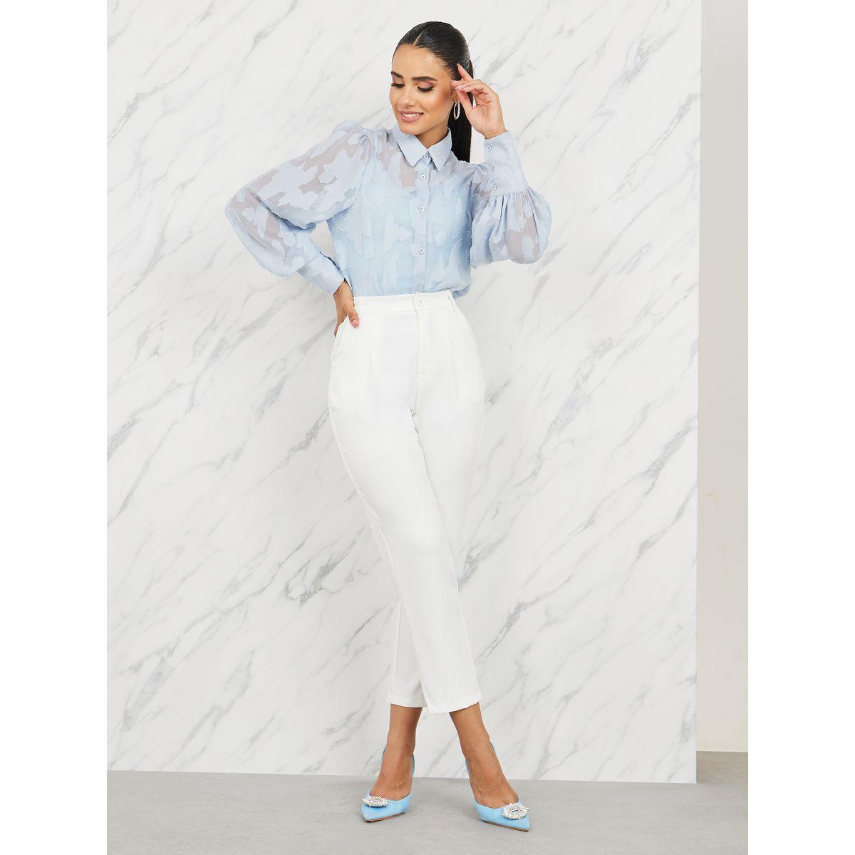 Styli Sheer Burnout Texture Bishop Sleeves Shirt-women-clothing-shirtsandblouses-shirts-image-2