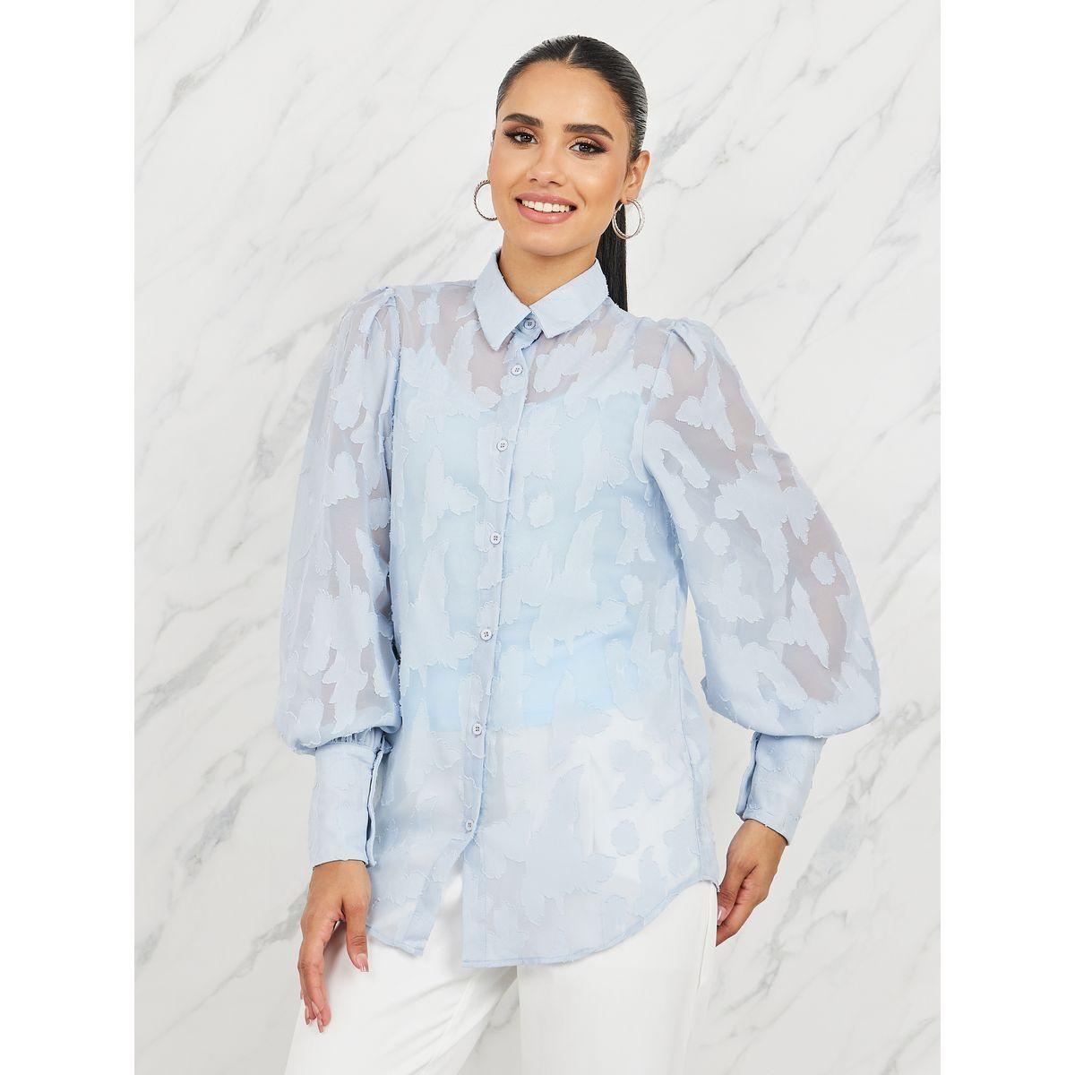 Styli Sheer Burnout Texture Bishop Sleeves Shirt-women-clothing-shirtsandblouses-shirts-image-3