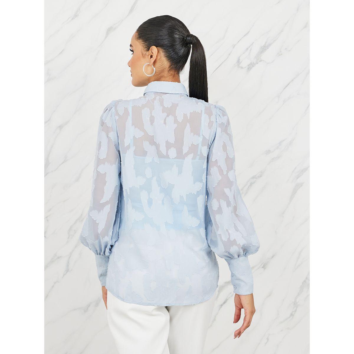 بلوزة بتفاصيل بارزة الملمس واكمام بيشوب-women-clothing-shirtsandblouses-shirts-image-5