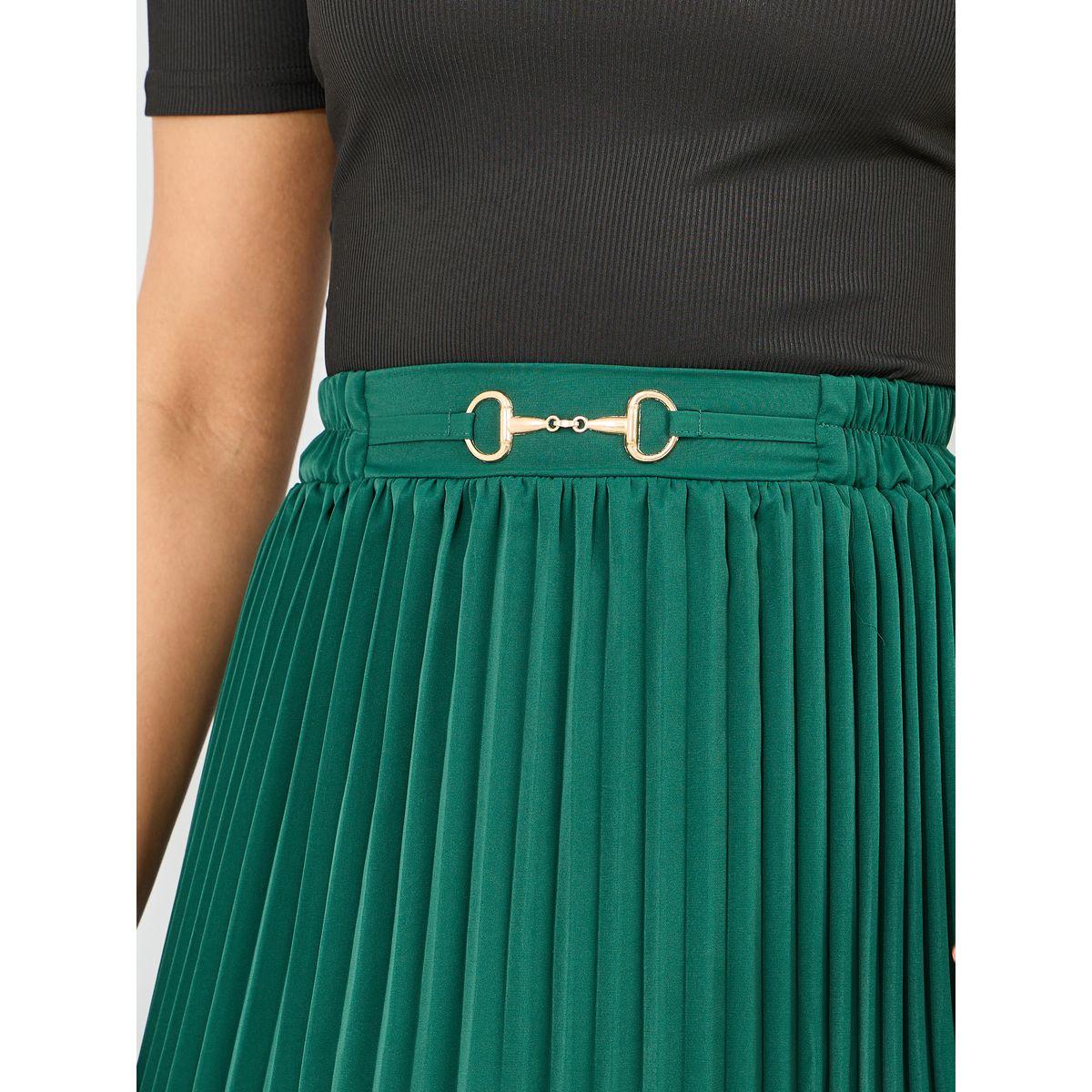 مجموعة من تنورة ميدي بكسرات مع بلوزة سادة-women-clothing-coordsets-image-4