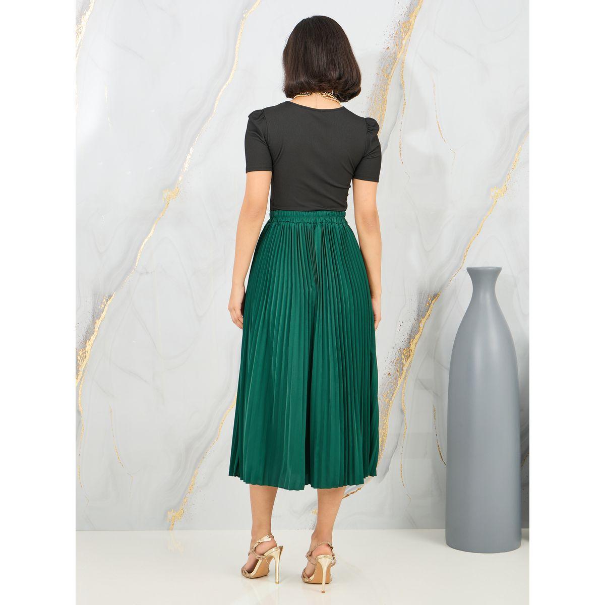 مجموعة من تنورة ميدي بكسرات مع بلوزة سادة-women-clothing-coordsets-image-5