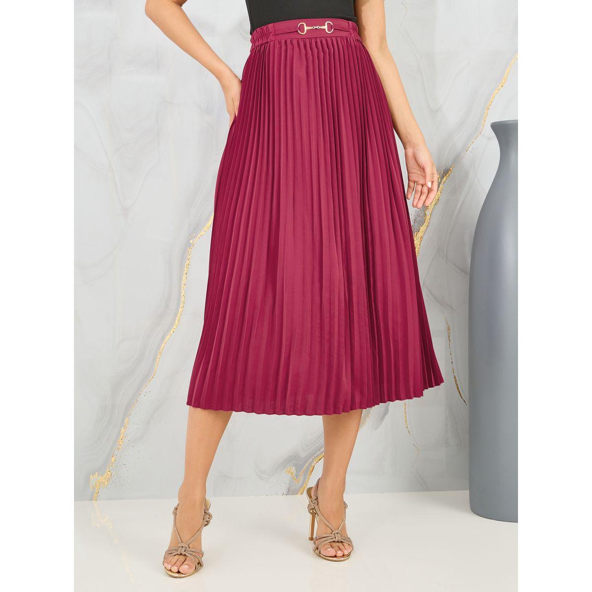 Styli Solid Fitted Top and Pleated Midi Skirt Set-women-clothing-coordsets-image-3