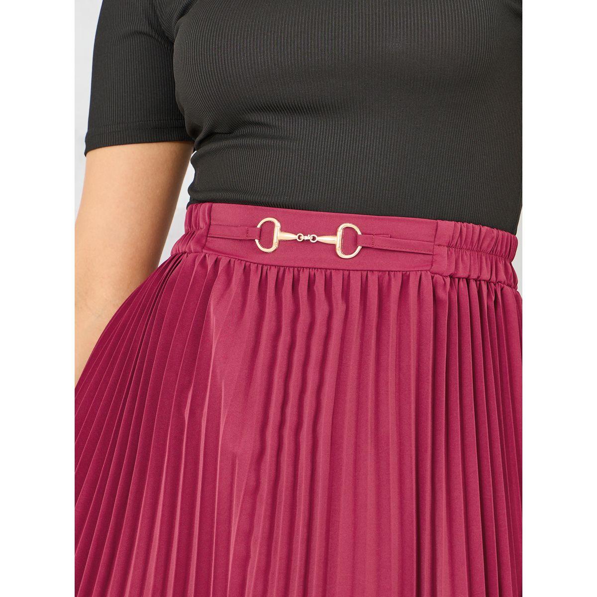 Styli Solid Fitted Top and Pleated Midi Skirt Set-women-clothing-coordsets-image-4