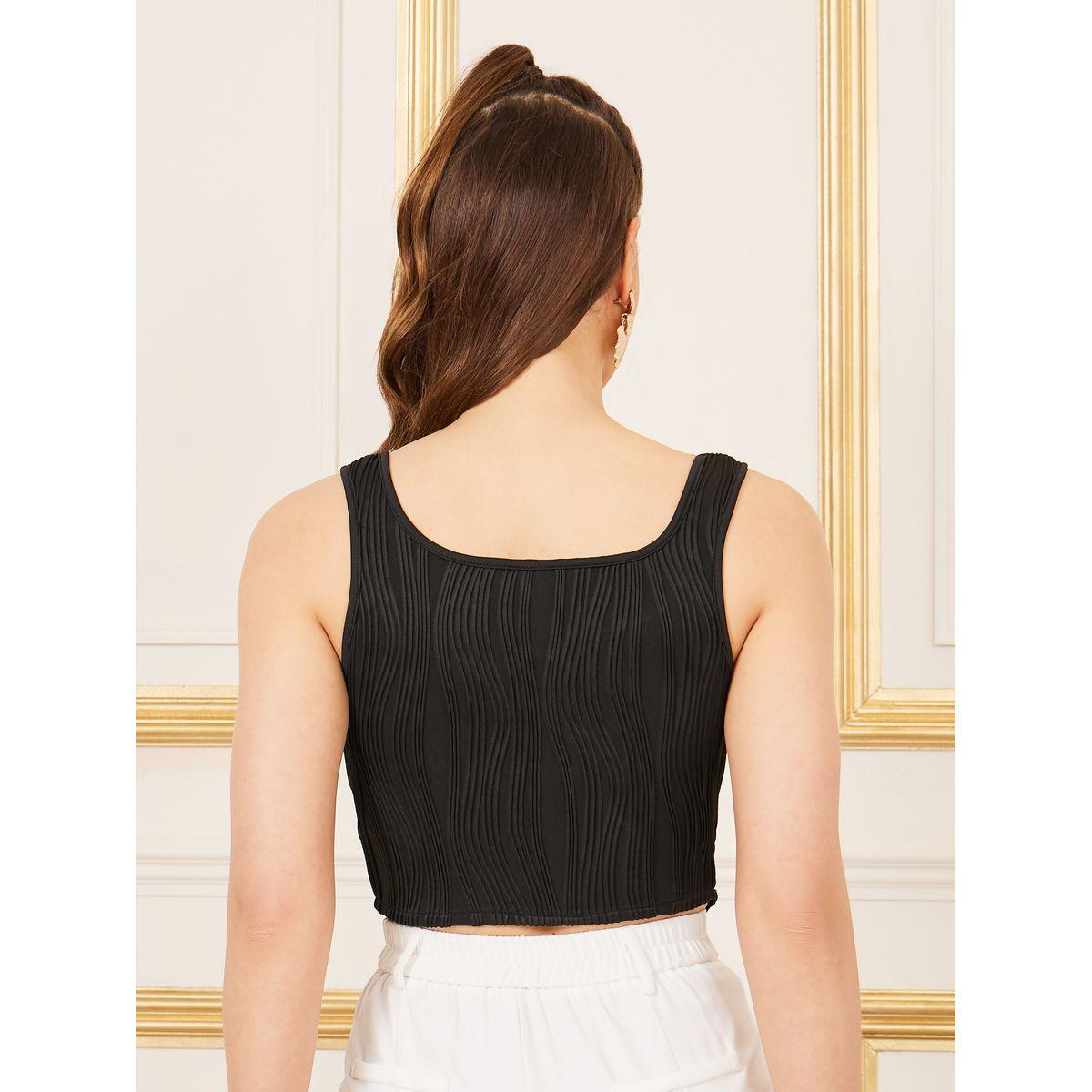 Styli Wavy Texture Curved Hem Fitted Tank-women-clothing-tshirts-image-4