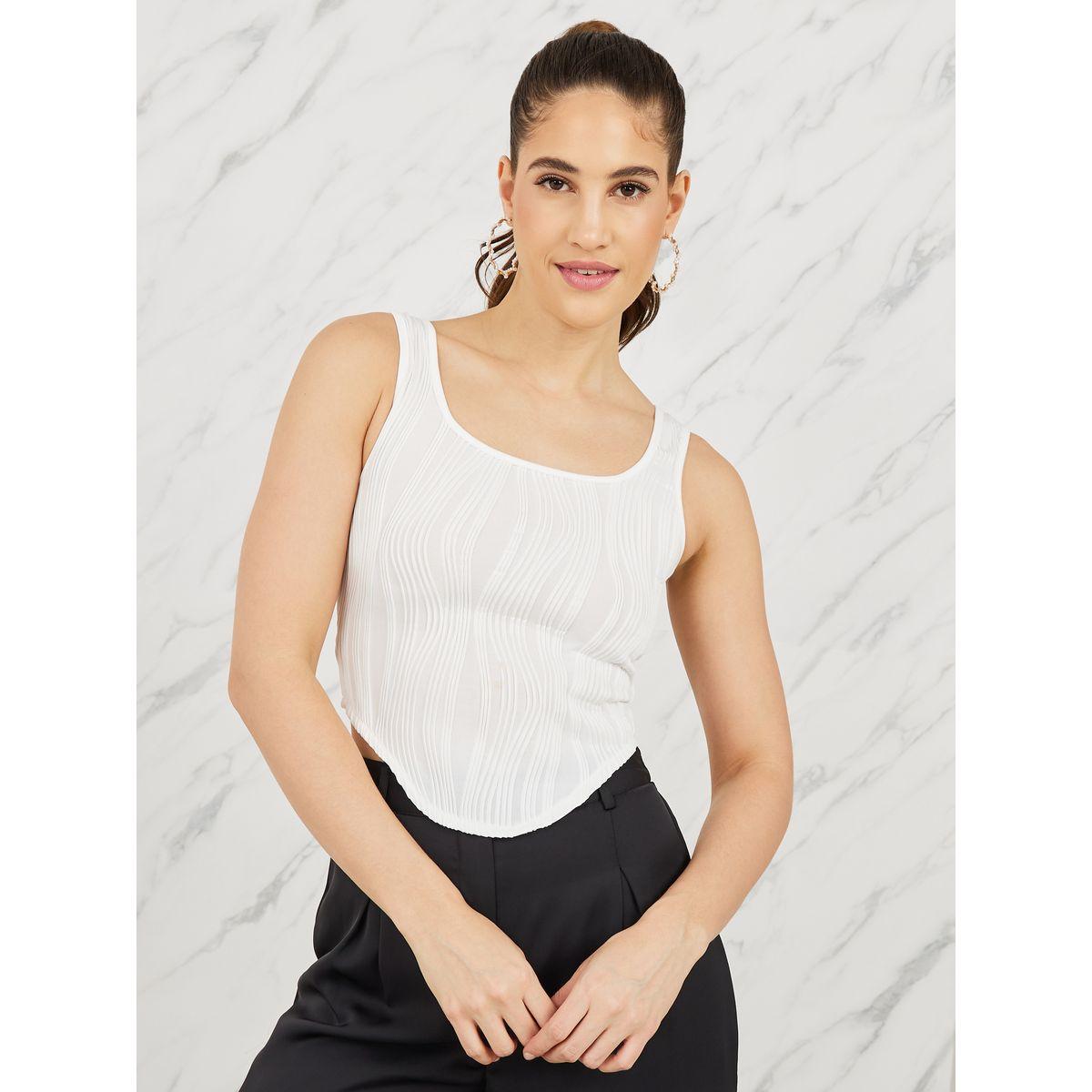 Styli Wavy Texture Curved Hem Fitted Tank-women-clothing-tshirts-image-1