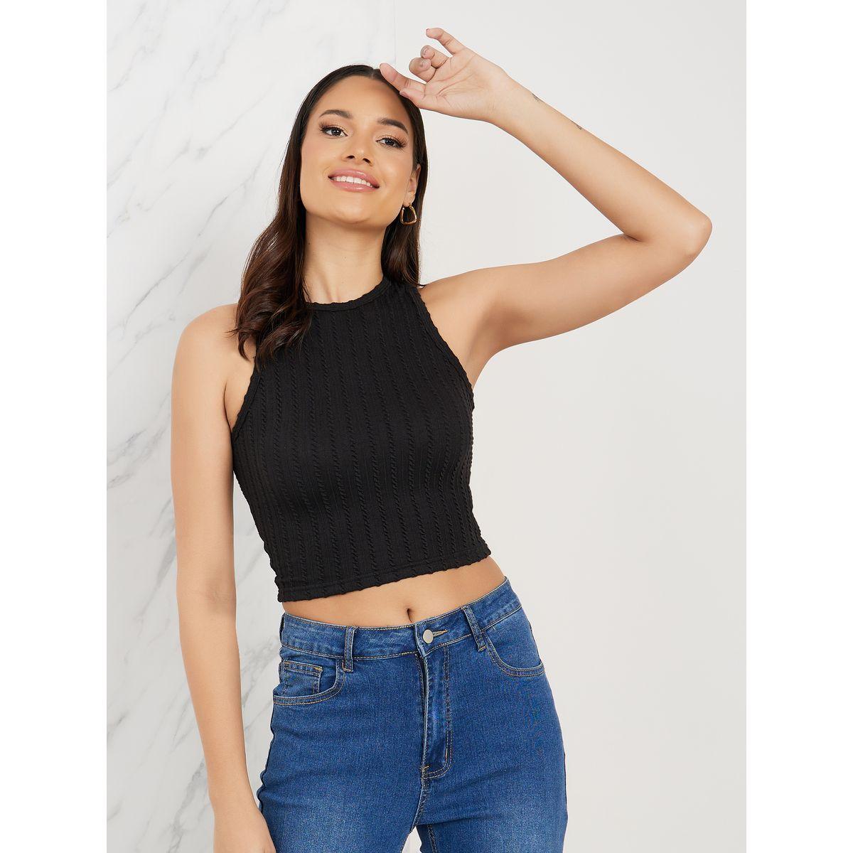 بلوزة بلا اكمام بتفاصيل مضلعة-women-clothing-tshirts-image-1