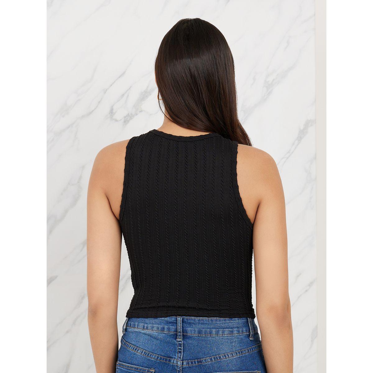 Styli Pattern Rib Detail Fitted Tank-women-clothing-tshirts-image-4