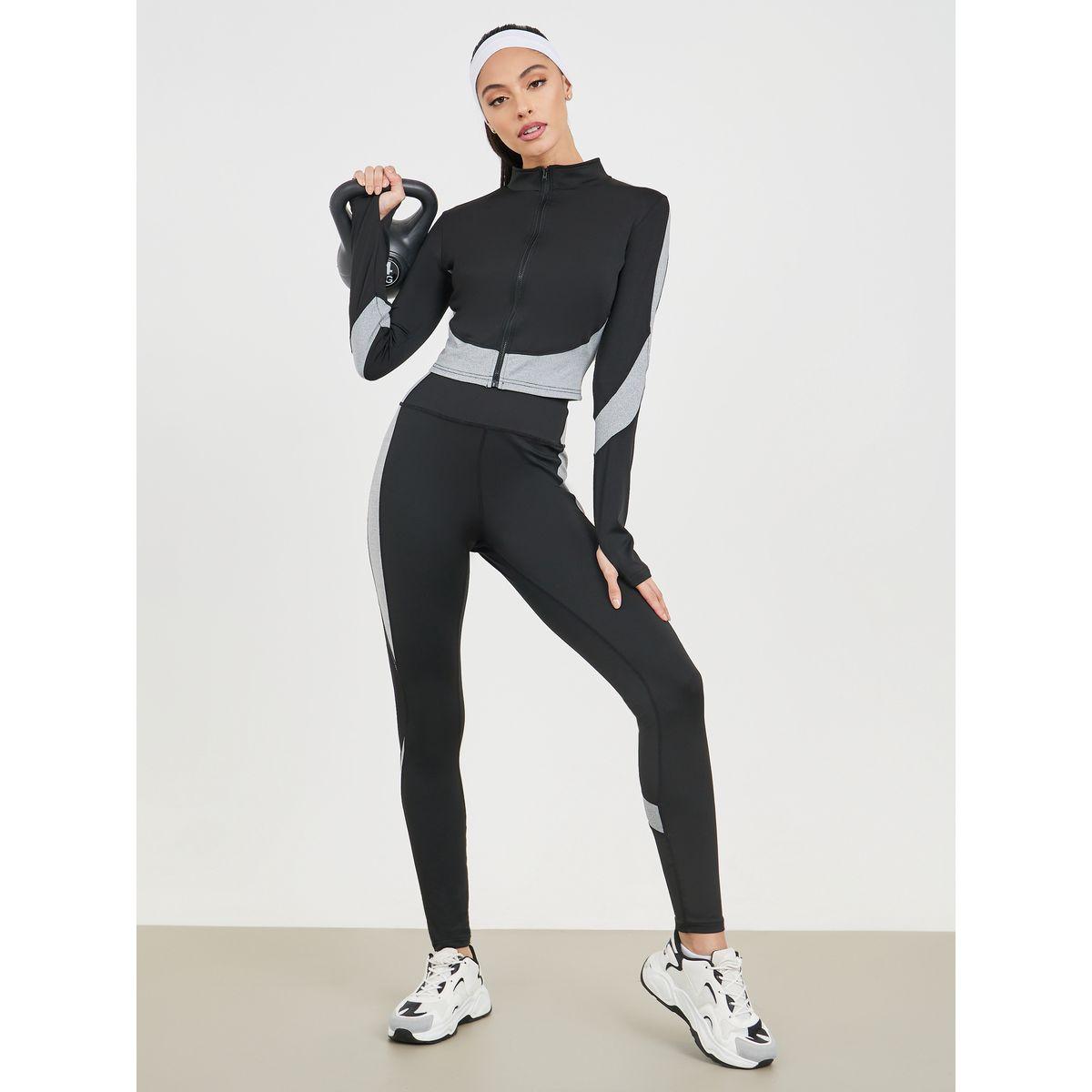 Styli Active Colorblock Thumbhole Crop Jacket & Mesh Insert Legging Set-women-clothing-sportswearandactivewear-trackpantsandtracksuits-image-1