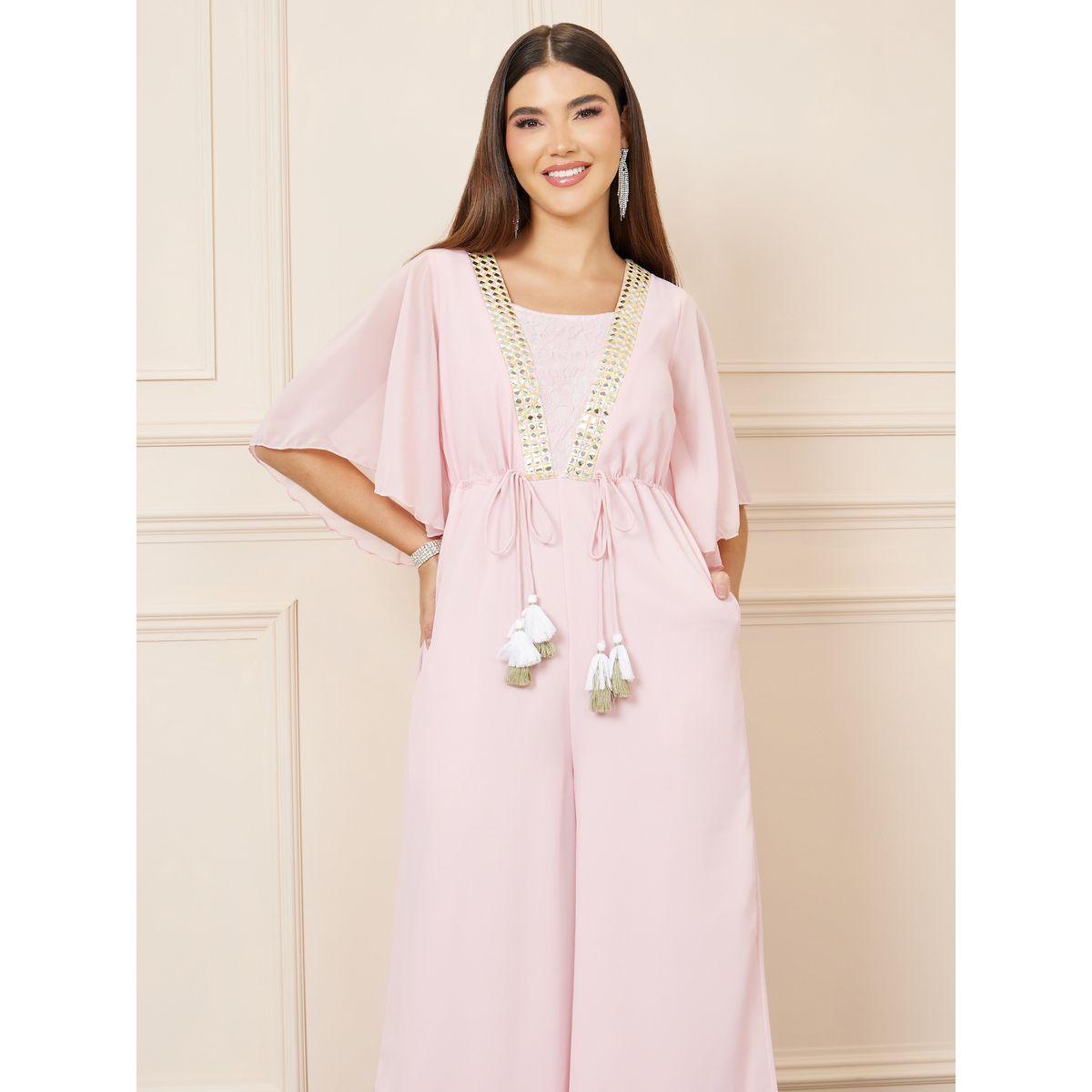 Styli Embellished Tassel Detail Wide Leg Jumpsuit with Batwing Sleeves-women-clothing-jumpsuits-image-3