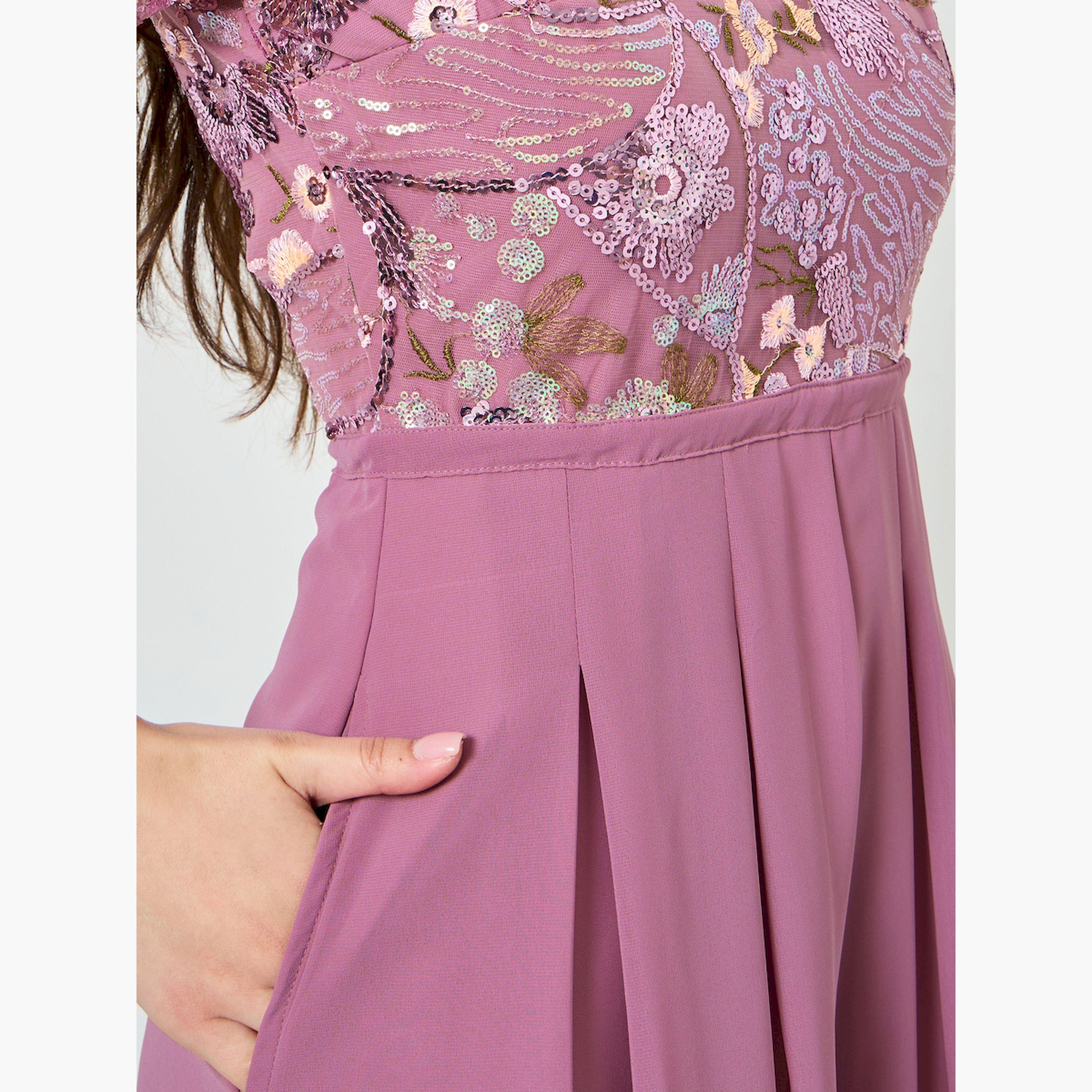 Styli Pink Sequin Bodice Wide Leg Jumpsuit-women-clothing-jumpsuits-image-5
