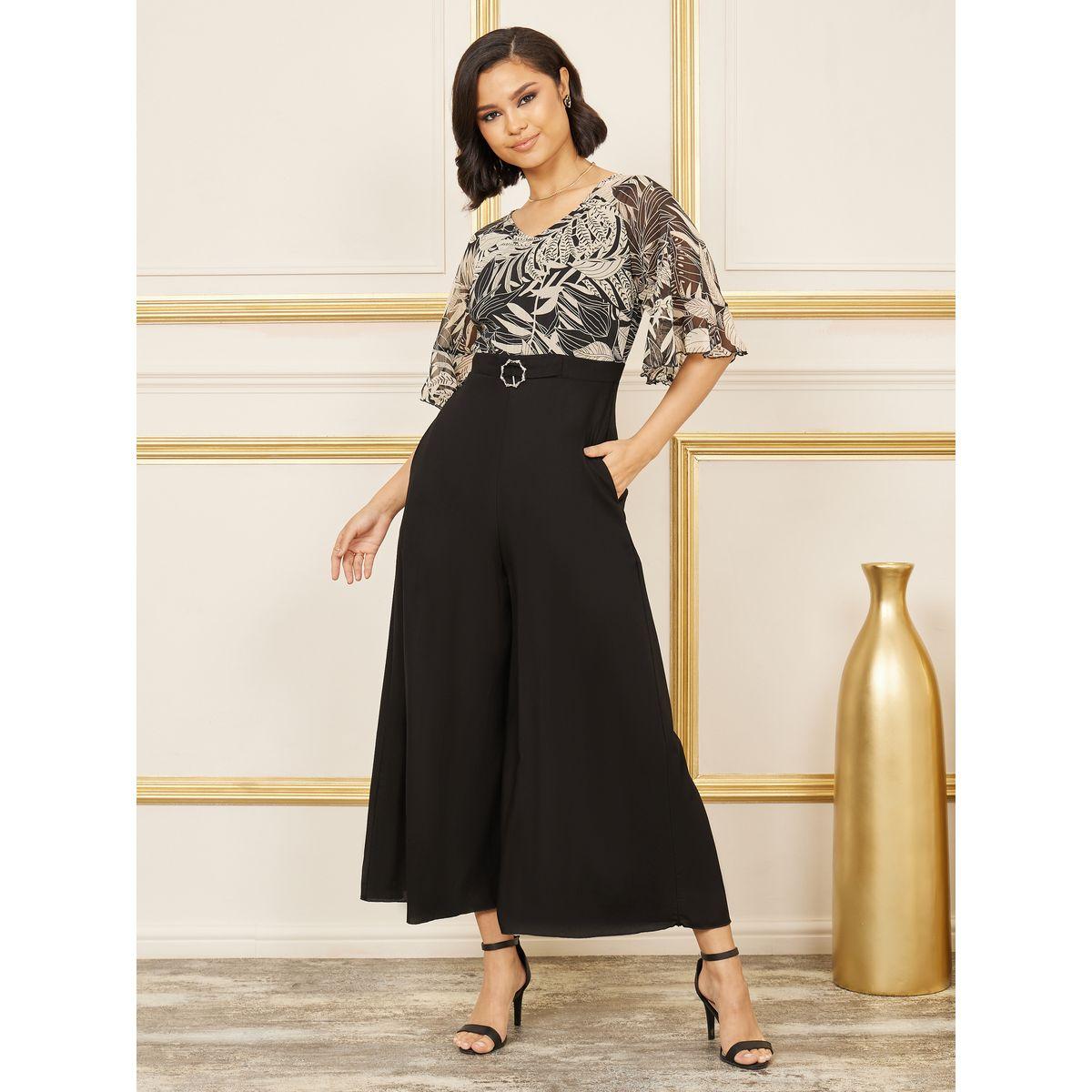 Styli Leaf Printed Buckle Detail Wide Leg Jumpsuit-women-clothing-jumpsuits-image-1