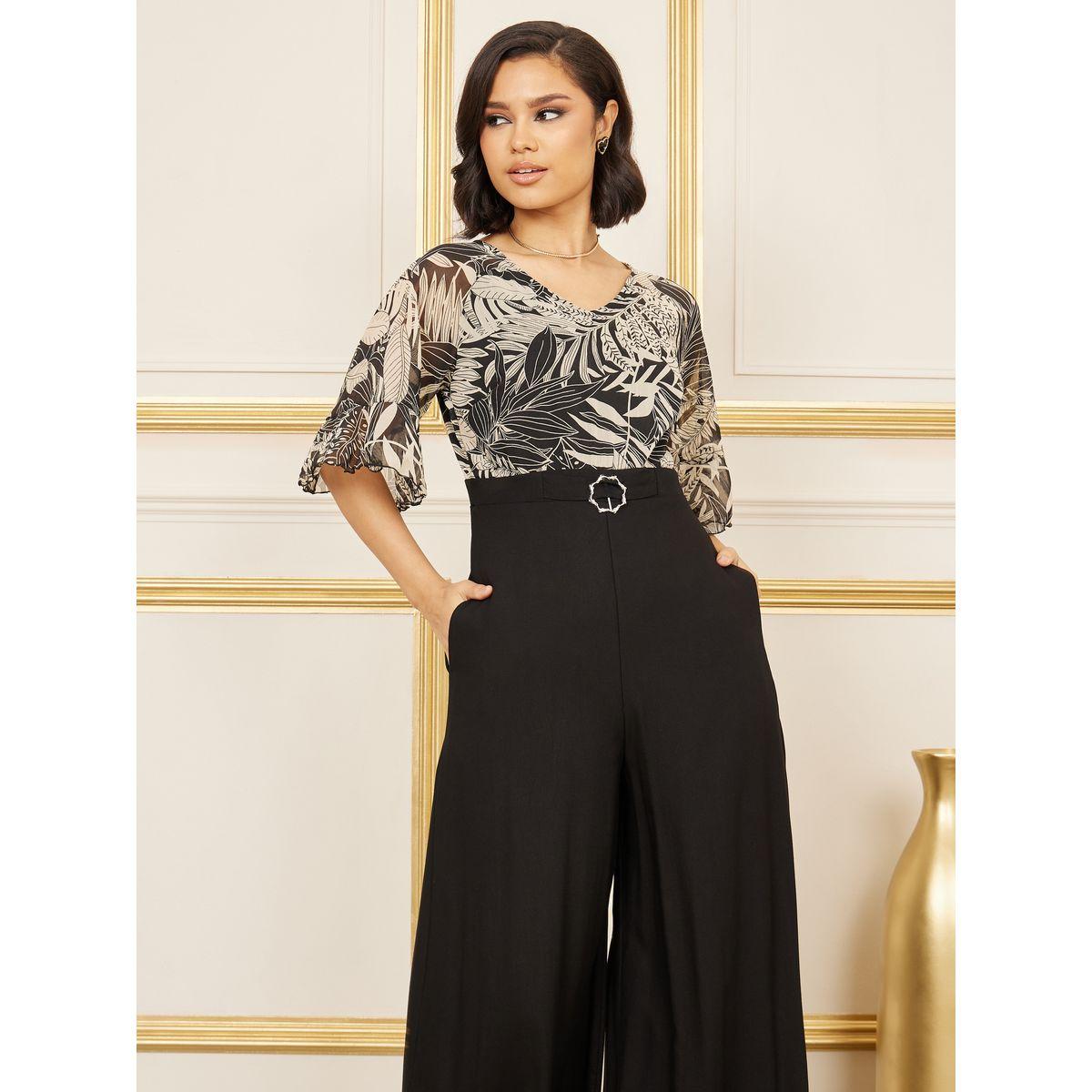 Styli Leaf Printed Buckle Detail Wide Leg Jumpsuit-women-clothing-jumpsuits-image-2