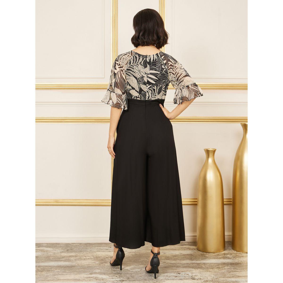 Styli Leaf Printed Buckle Detail Wide Leg Jumpsuit-women-clothing-jumpsuits-image-4