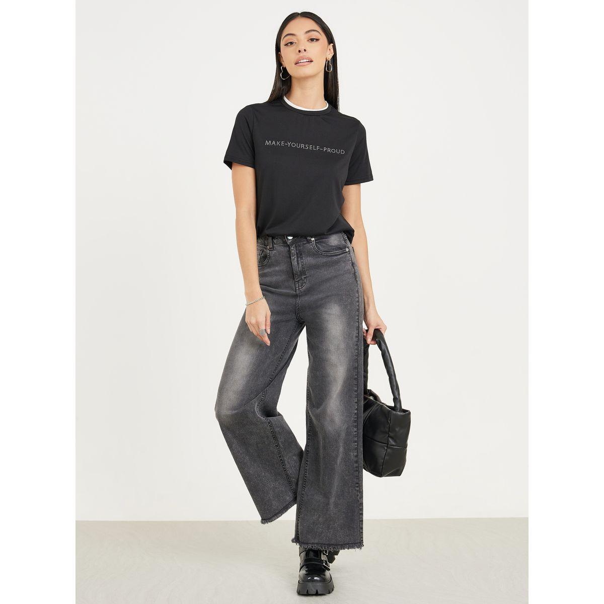Styli Regular Fit Embellished Slogan T-Shirt with Short Sleeves-women-clothing-tshirts-image-2