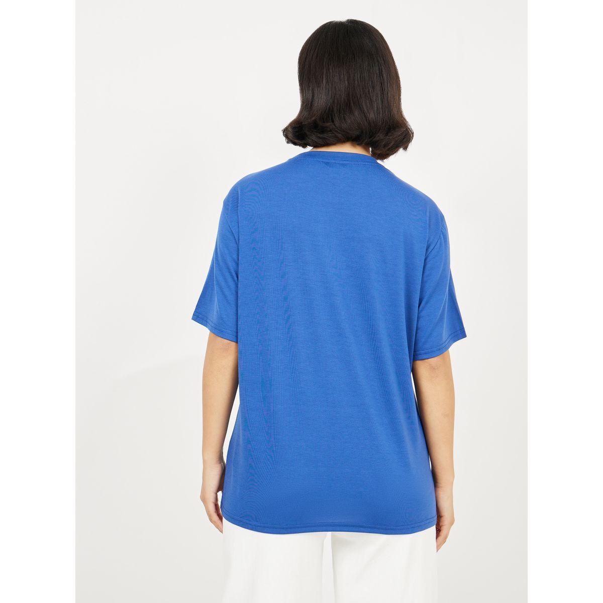 تيشيرت واسع مطبع بطبعة كتابة بالفويل-women-clothing-tshirts-image-5