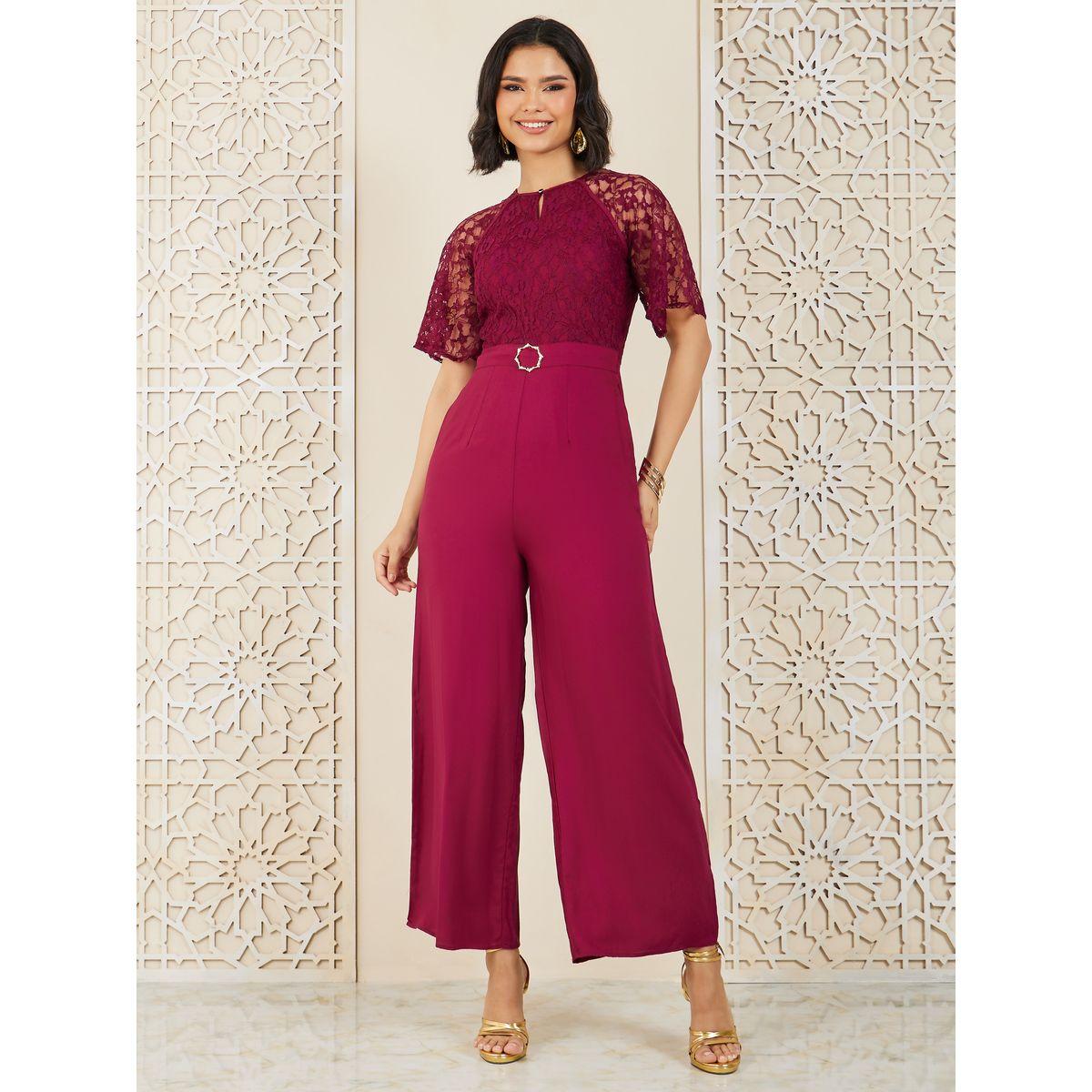 Styli Lace Insert Buckle Detail Wide Leg Jumpsuit-women-clothing-jumpsuits-image-1