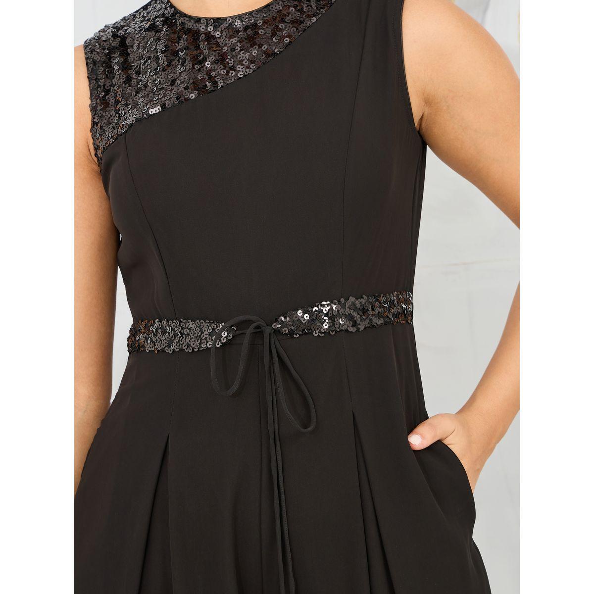 Styli Sequin Detail Box Pleat Wide Leg Jumpsuit with Self Tie Up-women-clothing-jumpsuits-image-3