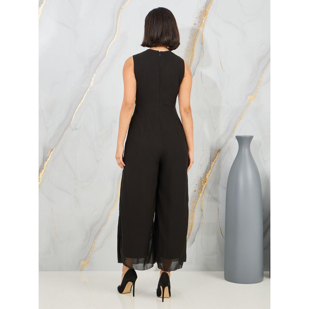 Styli Sequin Detail Box Pleat Wide Leg Jumpsuit with Self Tie Up-women-clothing-jumpsuits-image-4