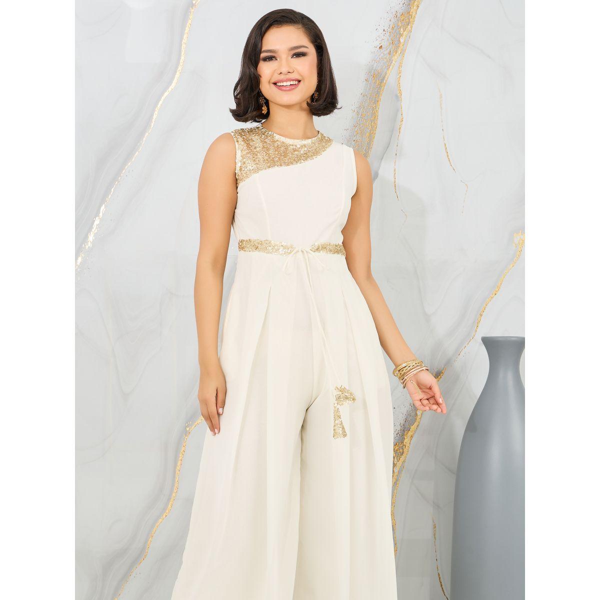 Styli Sequin Detail Box Pleat Wide Leg Jumpsuit with Self Tie Up-women-clothing-jumpsuits-image-2