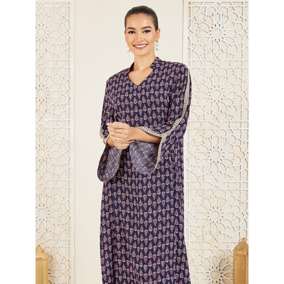 Styli Embroidered Lace Trim AOP Jalabiya-women-arabicclothing-jalabiyas-image-2