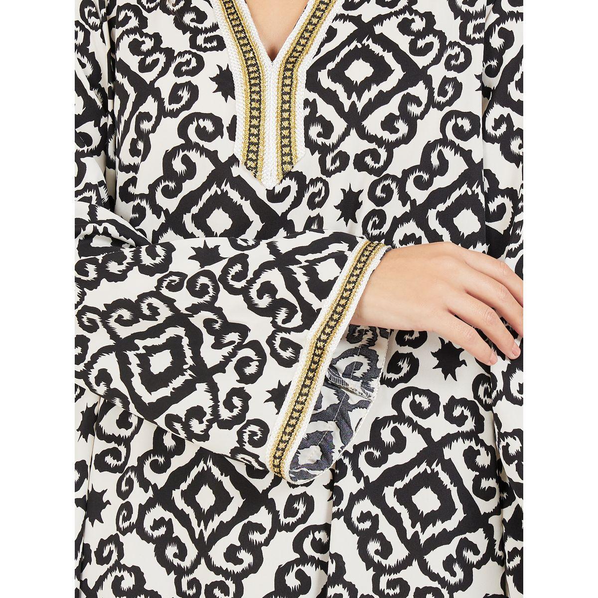 Styli Damask Print Lace Trim Jalabiya-women-arabicclothing-jalabiyas-image-3