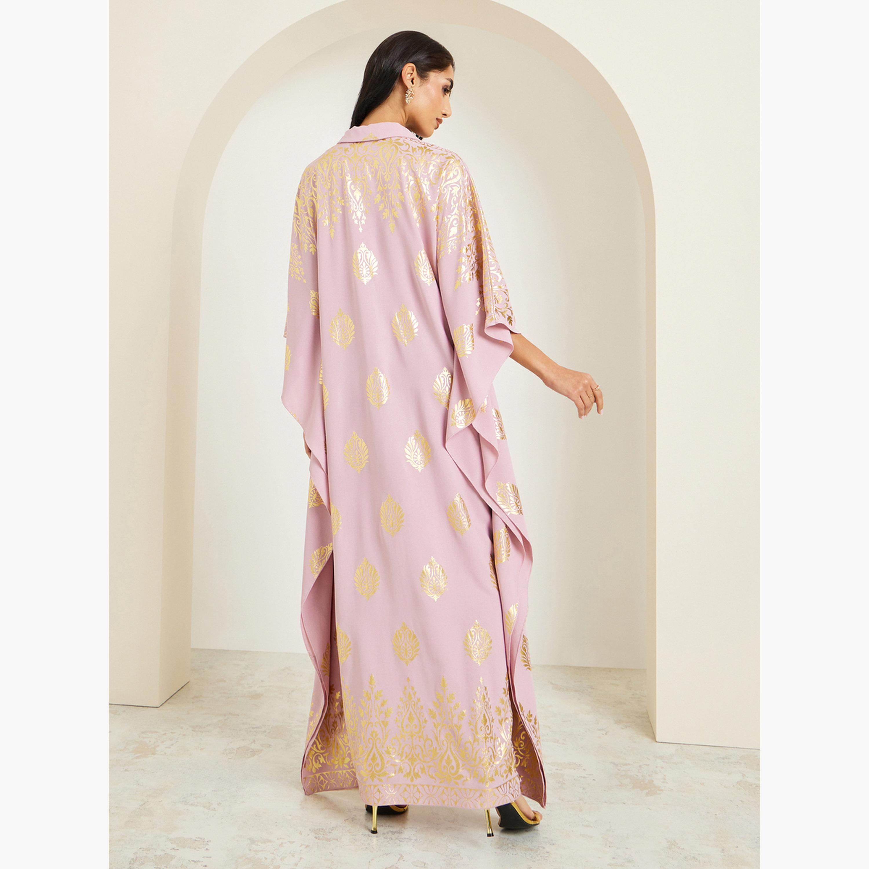قفطان بياقة وطبعة ذهبية-women-arabicclothing-kaftan-image-5