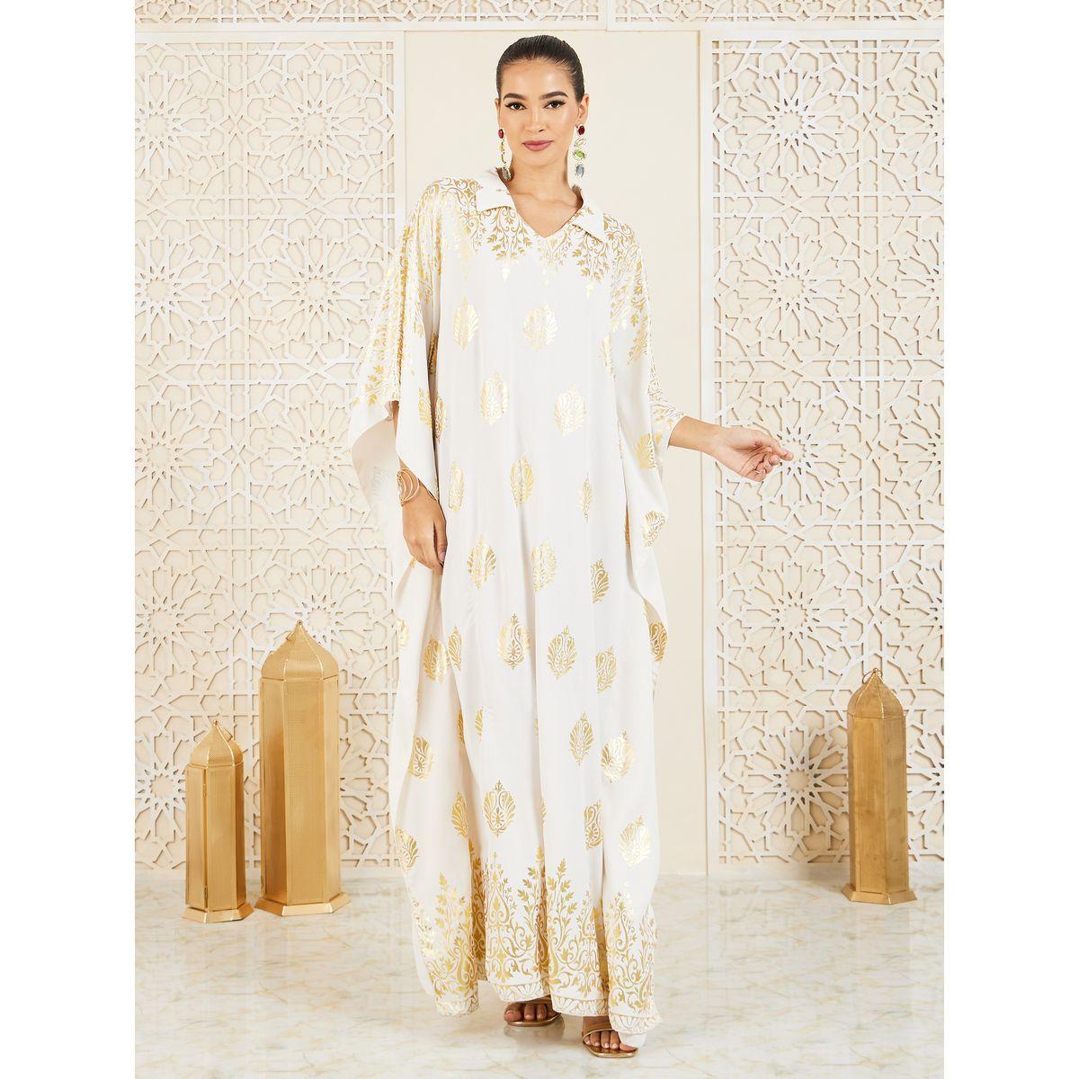 Styli Foil Print Collared Jalabiya-women-arabicclothing-jalabiyas-image-1