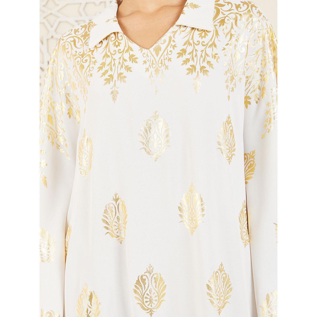 Styli Foil Print Collared Jalabiya-women-arabicclothing-jalabiyas-image-3