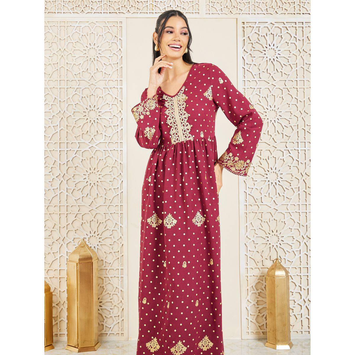 جلابية بطبعة فويل وتفاصيل دانتيل-women-arabicclothing-jalabiyas-image-2