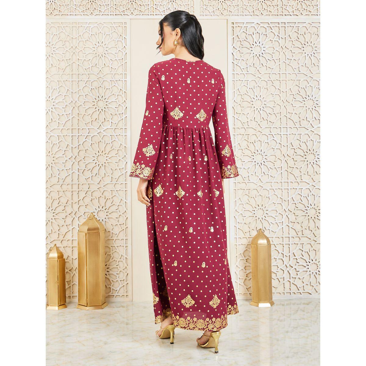 جلابية بطبعة فويل وتفاصيل دانتيل-women-arabicclothing-jalabiyas-image-4