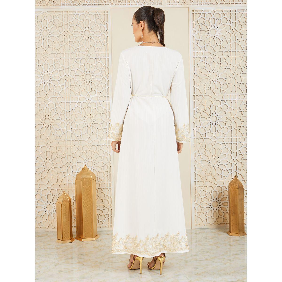 Styli Embroidered Lace Trim Detail Jalabiya with Self Tie Up-women-arabicclothing-jalabiyas-image-4