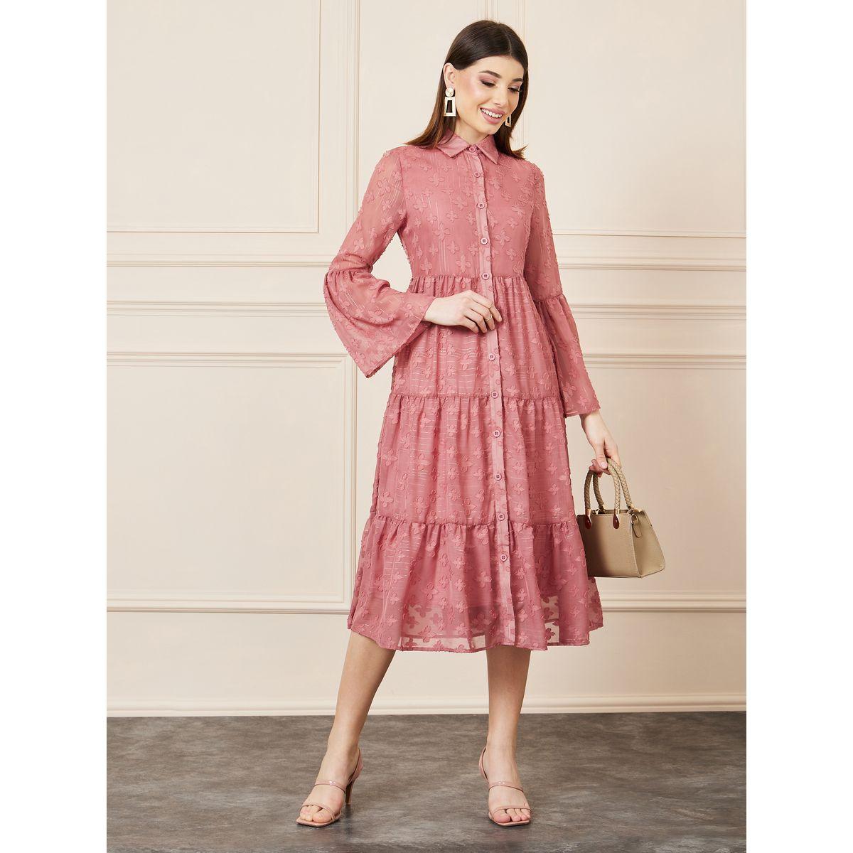 Styli Burnout Textured Tiered Shirt Midi Dress-women-clothing-dresses-image-1