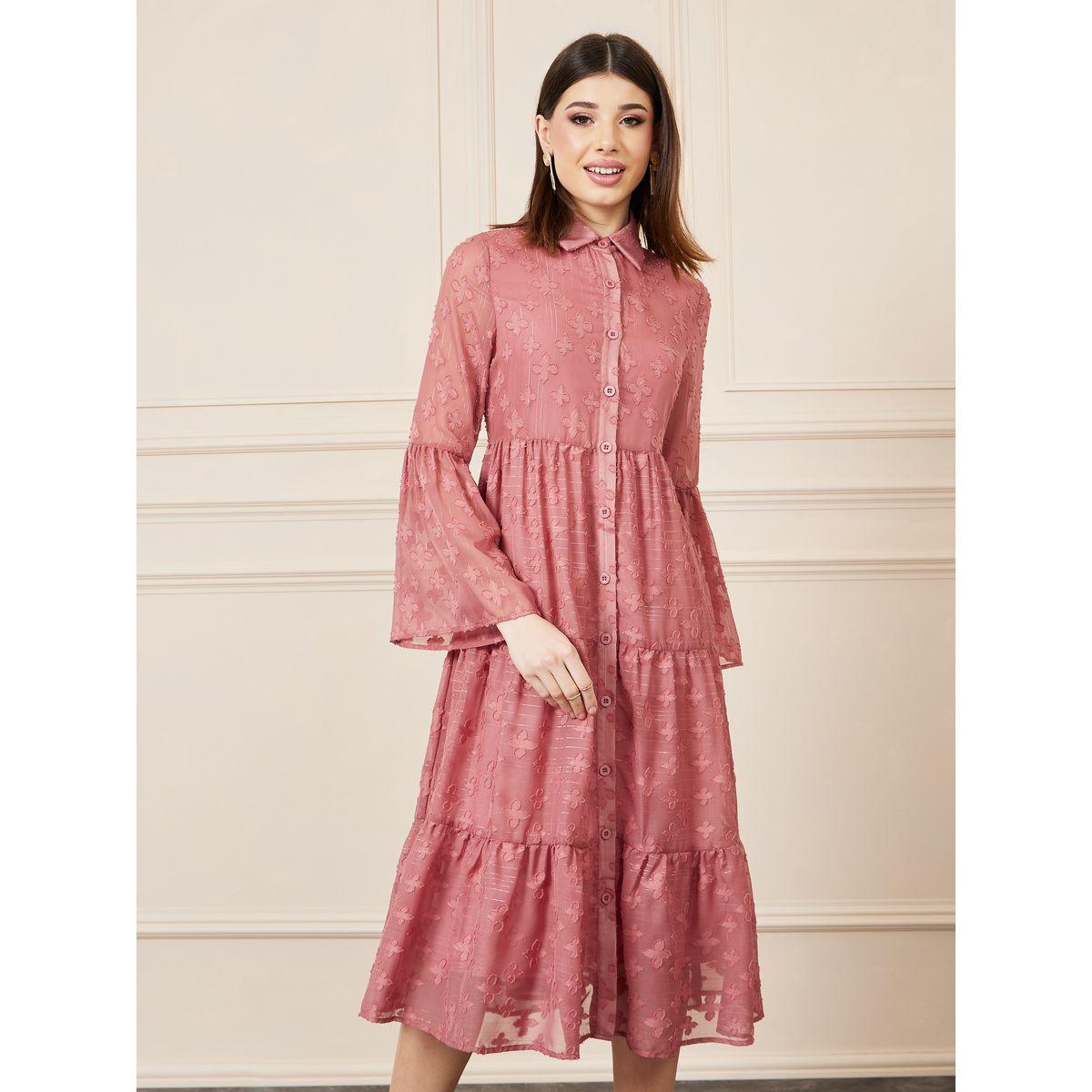 فستان ميدي بكسرات وتفاصيل بارزة الملمس-women-clothing-dresses-image-2