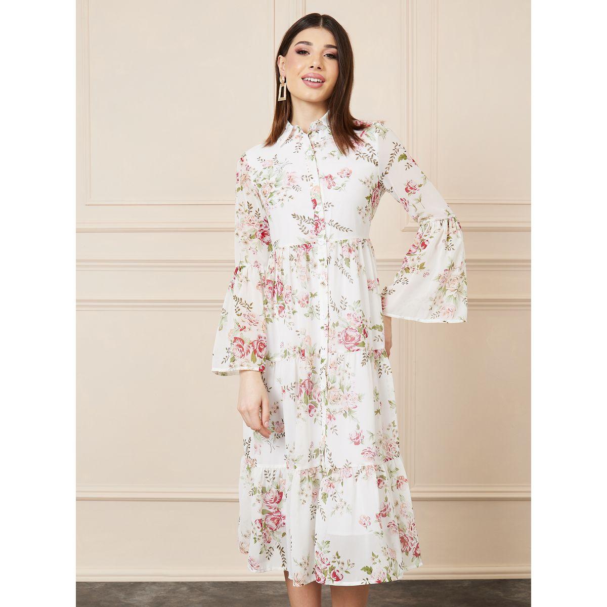 فستان ميدي بطبعة زهور وكسرات-women-clothing-dresses-image-2
