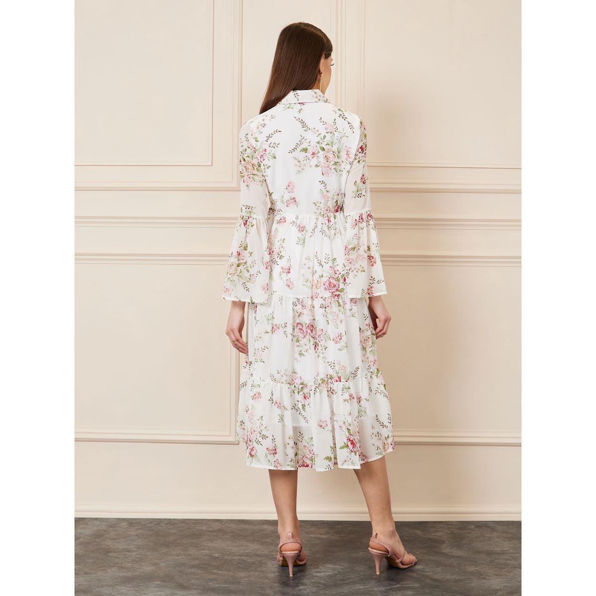 فستان ميدي بطبعة زهور وكسرات-women-clothing-dresses-image-4