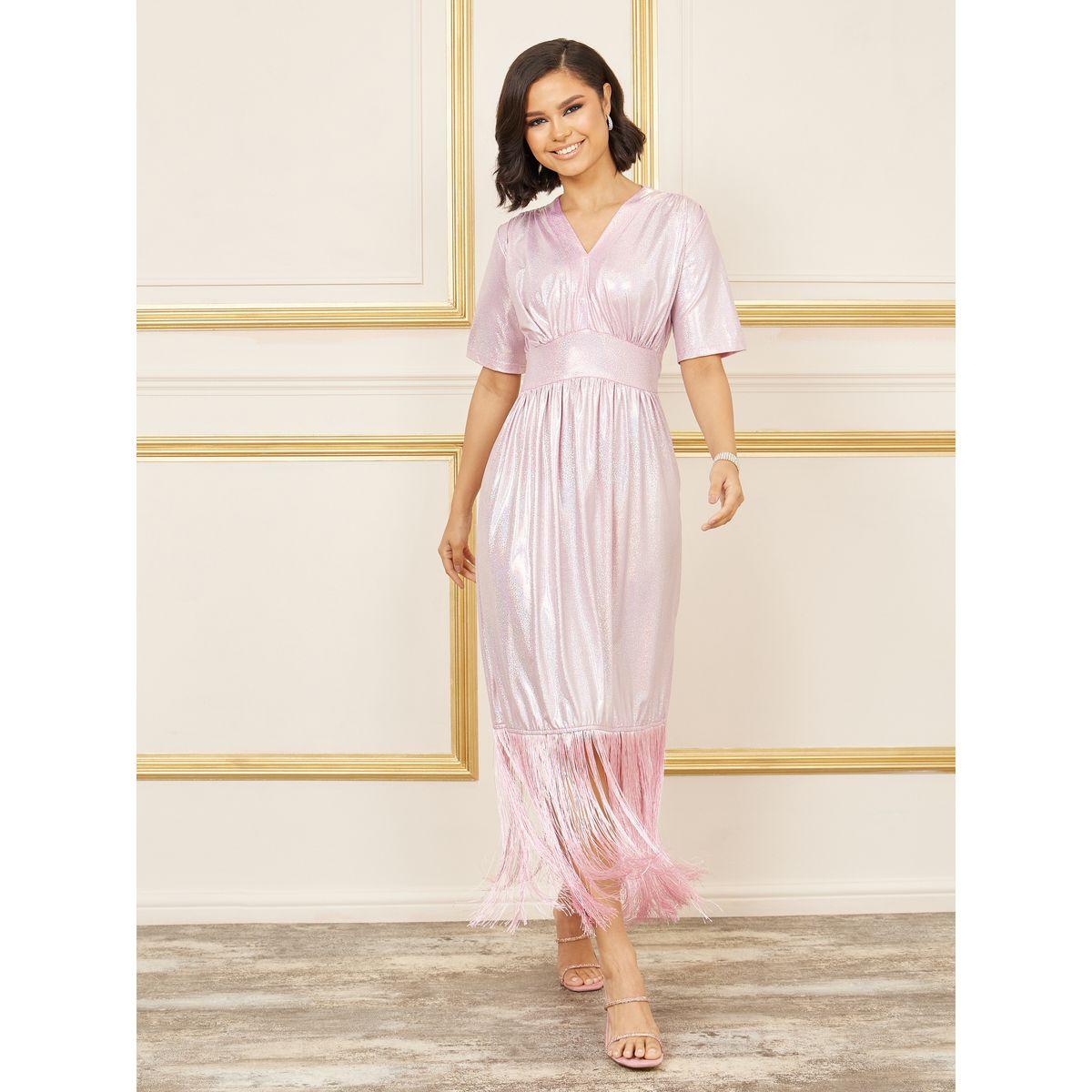 Styli Shiny Tassel Hem A-Line Midi Dress-women-clothing-dresses-image-1