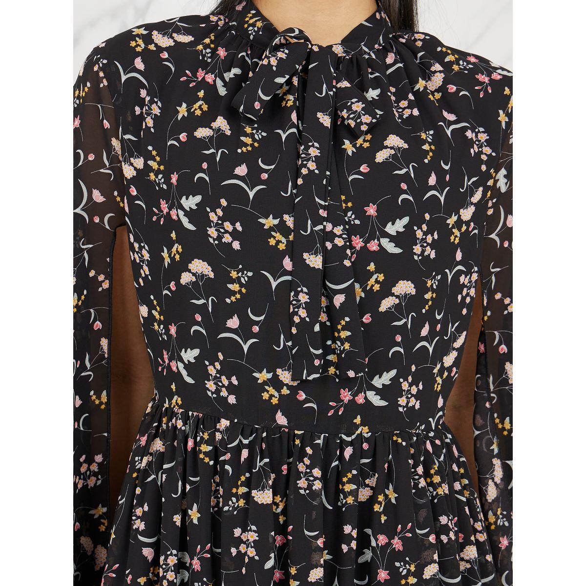 Styli Ditsy Print Tie Up Neck A-Line Maxi Dress-women-clothing-dresses-image-3