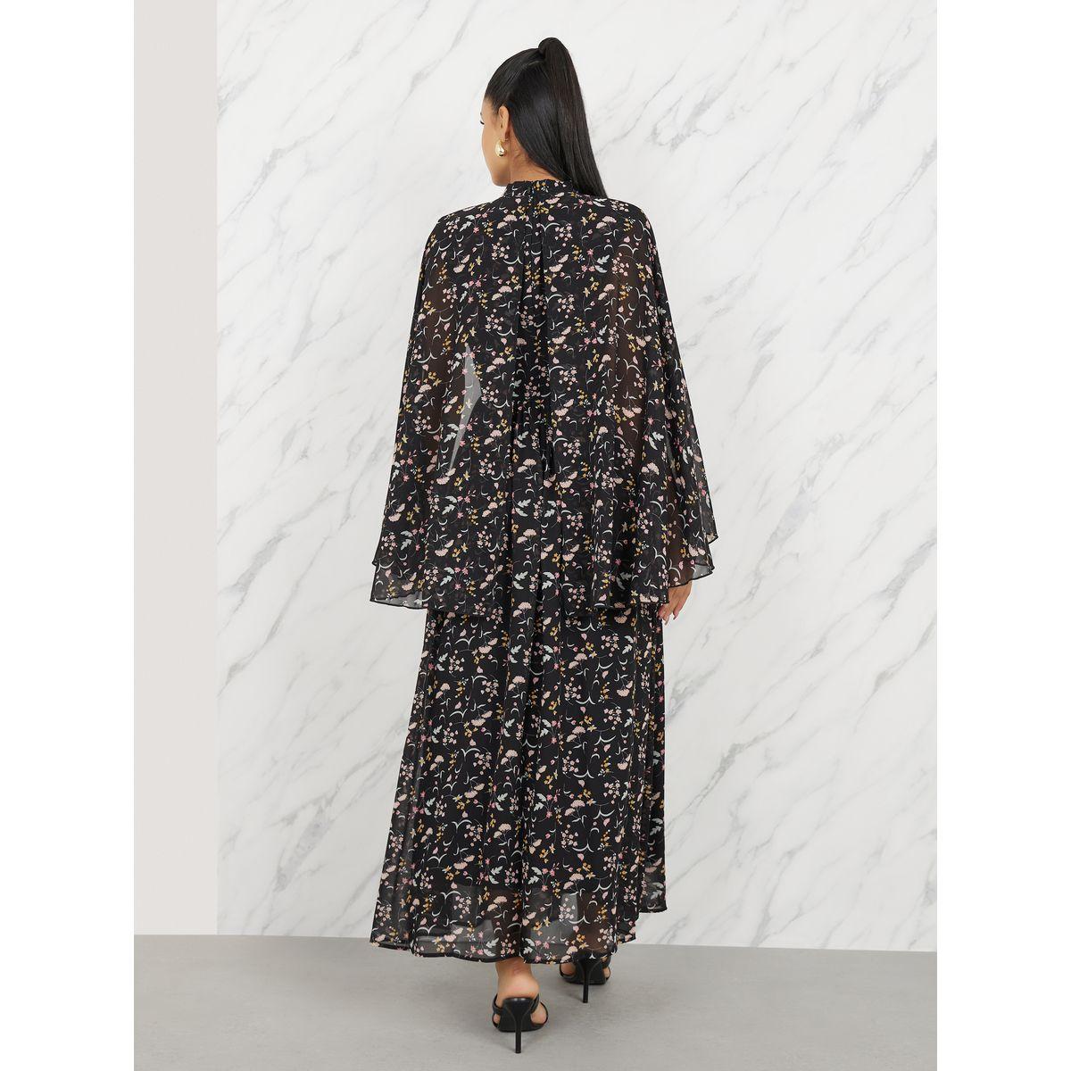 فستان طويل بطبعة صغيرة مع ياقة باربطة-women-clothing-dresses-image-4