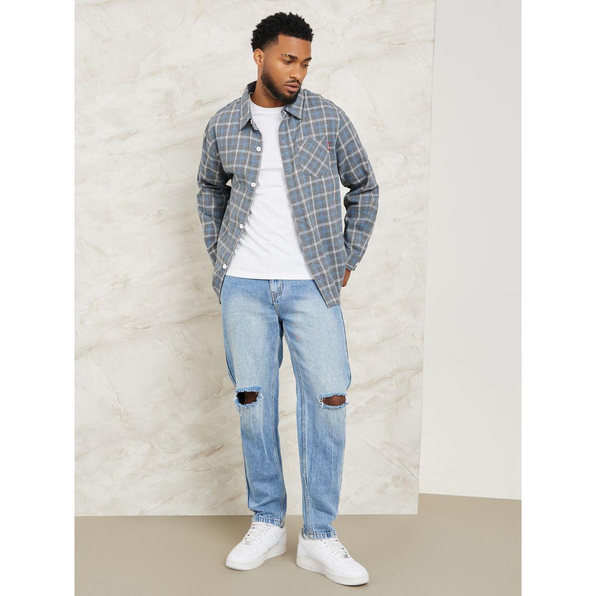 Styli Plaid Check Oversized Shacket with Pocket-men-clothing-shirts-image-2