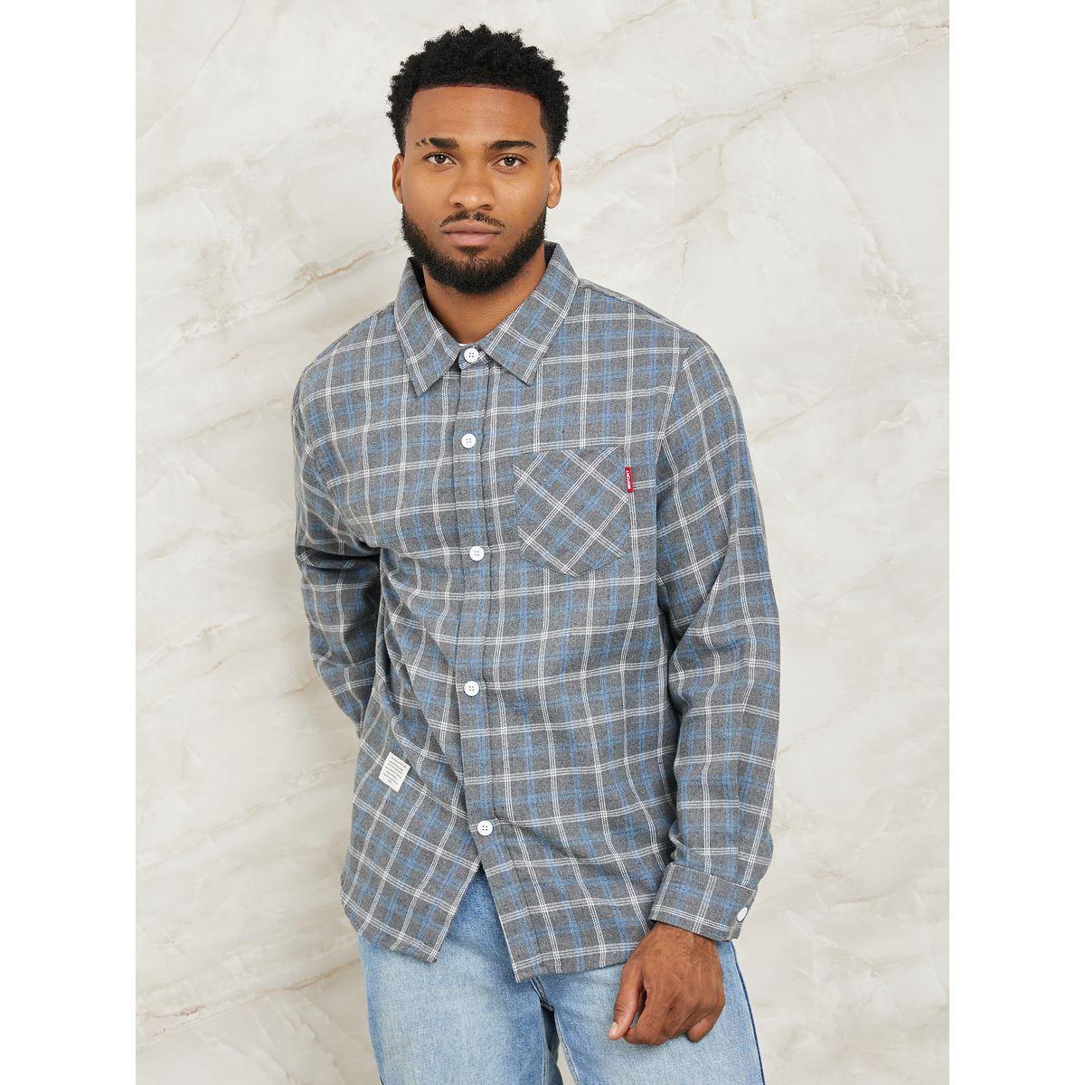 Styli Plaid Check Oversized Shacket with Pocket-men-clothing-shirts-image-3