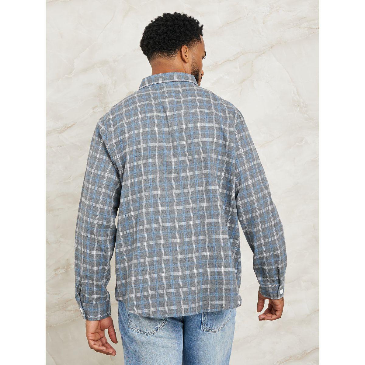 Styli Plaid Check Oversized Shacket with Pocket-men-clothing-shirts-image-7