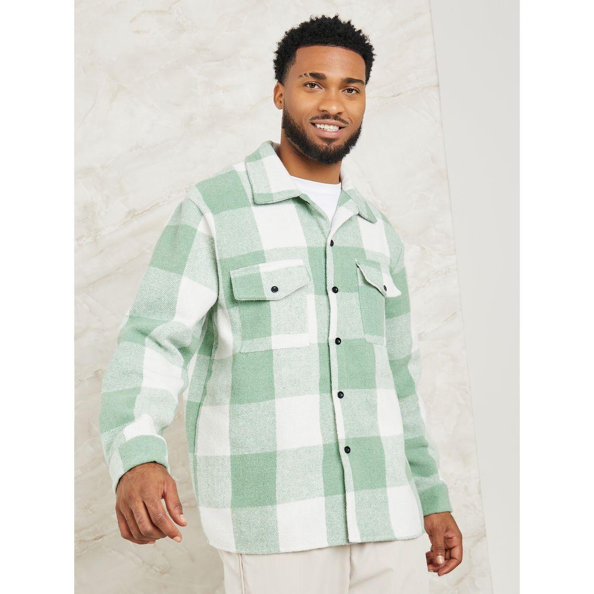 Styli Plaid Check Oversized Shacket with Flap Pocket-men-clothing-shirts-image-1