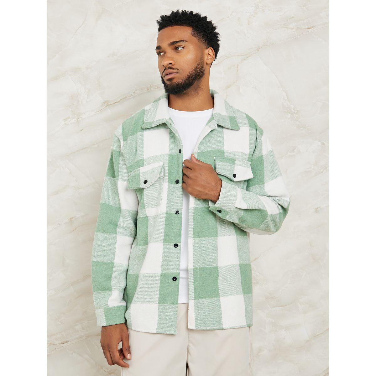 Styli Plaid Check Oversized Shacket with Flap Pocket-men-clothing-shirts-image-3